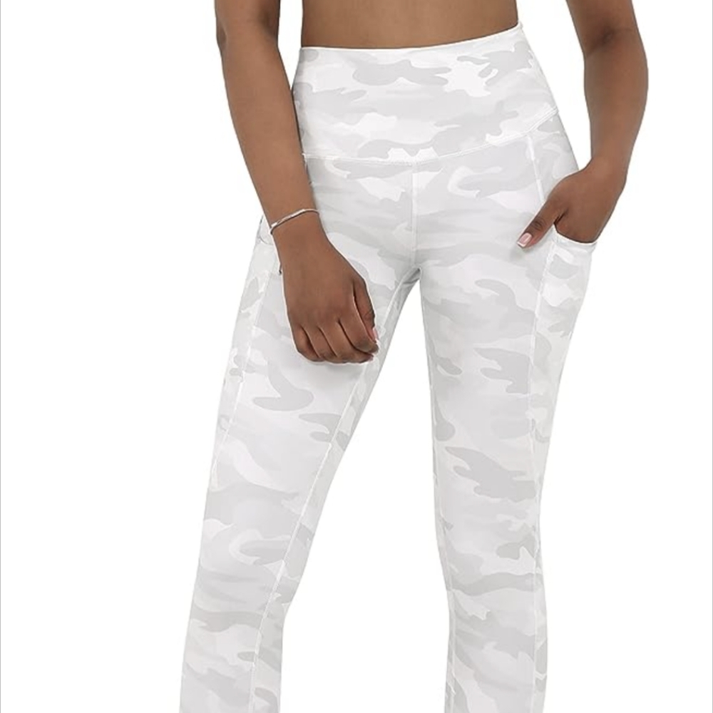 ODODOS high rise yoga  size m 28"pockets tummy control white camo print